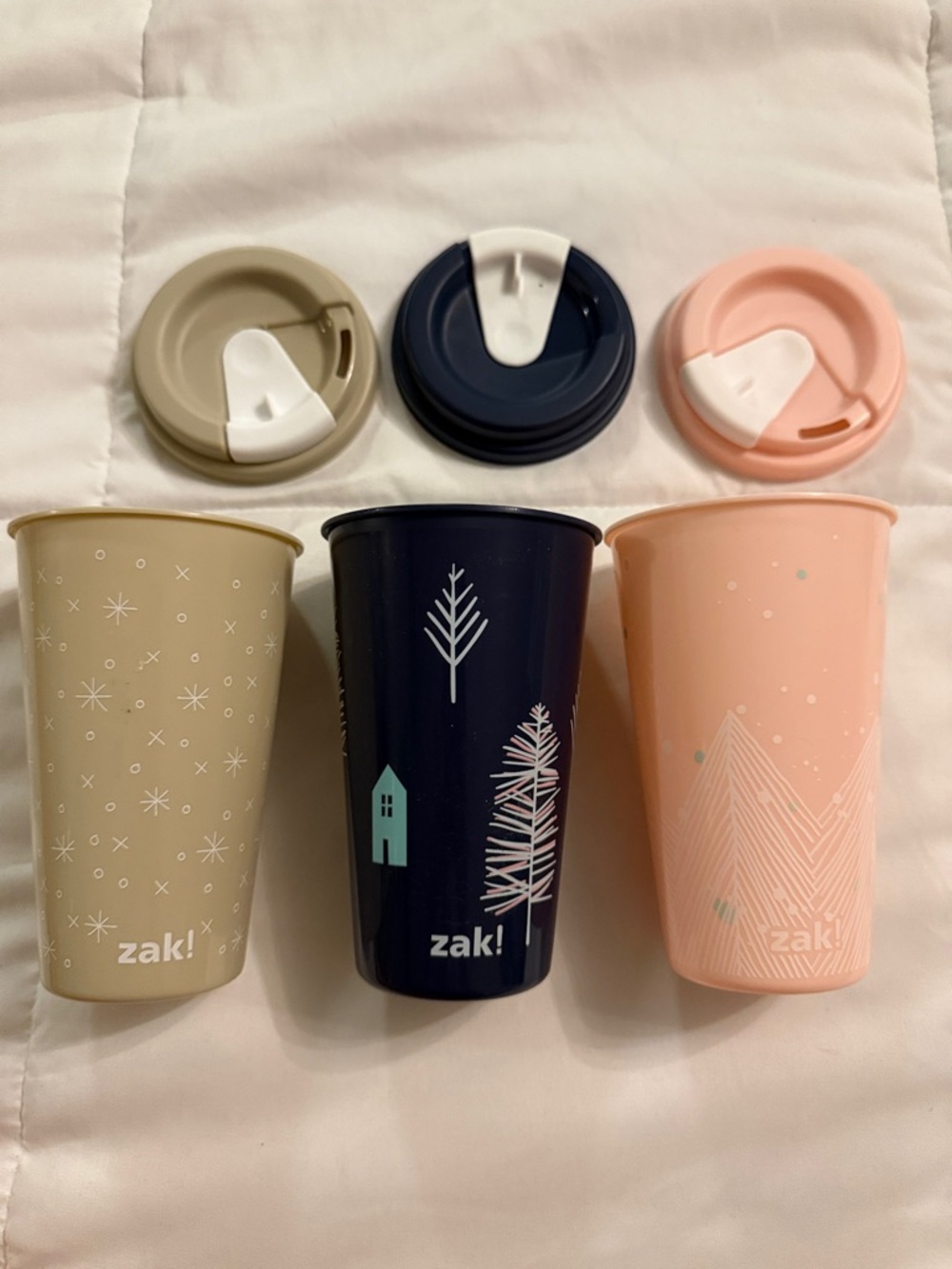 zak! Reusable Travel Cup Set — Navy, Beige & Pink
